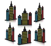 Vicenpal 6 Pcs Skyscraper Party Decorations Wooden Hero Theme Table Decor City Skyline Buildings Centerpiece for Hero Theme Comic Birthday Party Supplies