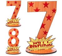 Vicenpal 7th Anime Theme Birthday Decoration, Yellow and Red Stars Print Table Centerpiece Wooden Number 7 8 Stand Sign Table Decoration Photo Props for Dragon Birthday Supplies