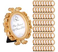 Vicenpal 80 Pieces Small Vintage Picture Frames Antique Baroque Mini Picture Frames Oval Bulk Wallet Size for Wedding Victorian Home Christmas Holiday Decor (Gold)