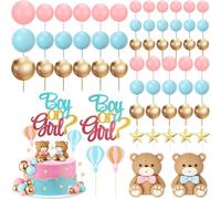 Vicenpal 82 PCS Gender Reveal Bear Cake Topper Pink Blue Gold Foam Balls Hot Air Balloons He or She Star Cake Decorations for Boy Or Girl Baby Shower Party Supplies