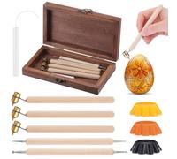 Vicenpal 9 Pcs Ukrainian Easter Egg Decorating Kit Pysanky Traditional Easter Decorating Set 0.3 0.4 0.5 mm Kistka Pen 2 Double Sided Drop Pull Tool Beeswax for Color Egg DIY Craft Set