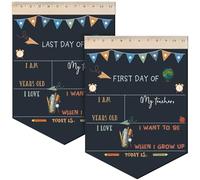 Vicenpal First and Last Day of School Chalkboard 13.8 x 10 Inch Reusable Double Sided Back to School Sign with Ruler Frame Printing Colored Printing Pencil Shaped for Kids Preschool Kindergarten