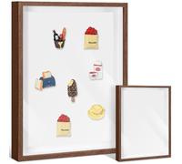 Vicenpal Large Magnetic Board 16" x 12" Magnet Display Board Removable Souvenir Fridge Magnet Frames Case for Wall Dust Proof Magnetic Shadow Box for Wall Table Refrigerator (1 Pcs,Dark Brown)