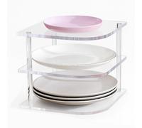 Vicenpal Plate Organizer for Cabinet, Clear Acrylic Corner Shelf for Dishes Bowls, Corner Rack for Kitchen Counter, 3-Tier Kitchen Cabinet Organization Bathroom Rack, 10 D x 10 W x 8.82 H