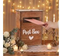 Vicenpal Wooden Wedding Mailbox Post Box Vintage Card Wedding Decorations for Reception Gift Handmade Multipurpose Box for Weddings, Parties, Anniversaries, Graduations and Baby Showers