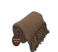 viceroy bedding 100% Cotton Honeycomb Waffle Sofa/Bed Throw, With Tasselled Edging (102" x 102", Chocolate Brown)