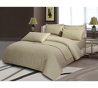 viceroy bedding 100% Egyptian Cotton, CLASSIC STRIPE 12" Fitted Sheet, 400 Thread Count (Double, Biscuit)
