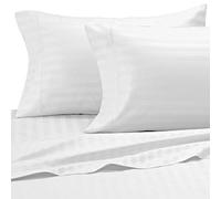 viceroy bedding 100% Egyptian Cotton, CLASSIC STRIPE 12" Fitted Sheet, White, King Bed Size, 500 Thread Count