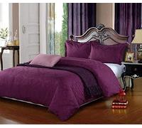 viceroy bedding 500 Thread Count DAMASK 100% Cotton Jacquard Duvet Cover Set (Double, Purple)