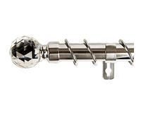 viceroy bedding Brushed Nickel 25mm - 28mm Telescopic Extendable Metal Ball Curtain Pole Rod, Rings, Crystal Finals & Fittings Set 28 to 48 Inch (70cm - 120cm)