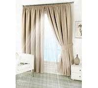 viceroy bedding Pair of BEIGE 66" Width x 72" Drop, Supersoft Thermal BLACKOUT Pencil Pleat Tape Top Curtains INCLUDING PAIR OF MATCHING TIE BACKS, 'Winter Warm but Summer Cool