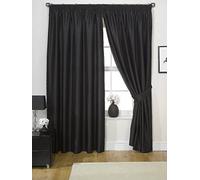 viceroy bedding Pair of BLACK 66" Width x 108" Drop, Luxury FAUX SILK Pencil Pleat Curtains INCLUDING PAIR OF MATCHING TIE BACKS