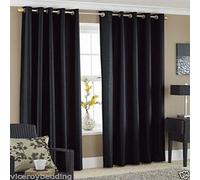 viceroy bedding Pair of BLACK 66" Width x 54" Drop, Luxury FAUX SILK Eyelet Curtains INCLUDING PAIR OF MATCHING TIE BACKS