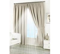 viceroy bedding Pair of Cream 46" Width x 72" Drop, Supersoft Thermal BLACKOUT Pencil Pleat Tape Top Curtains INCLUDING PAIR OF MATCHING TIE BACKS, 'Winter Warm but Summer Cool