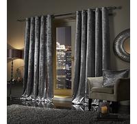 viceroy bedding Pair of Crushed Velvet Curtains Faux Velour EYELET RING TOP Fully Lined Curtains SILVER GREY (66" Width x 108" Drop)