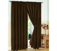 viceroy bedding Pair of Fully Lined CHOCOLATE 90" Width x Drop 108" JACQUARD SWIRL DESIGN Pencil Pleat Curtains with Matching Tiebacks