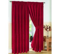 viceroy bedding Pair of Fully Lined RED 90" Width x Drop 108" JACQUARD SWIRL DESIGN Pencil Pleat Curtains with Matching Tiebacks