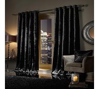 viceroy bedding Pair of Heavy Crushed Velvet Curtains EYELET RING TOP Fully Lined Curtains Jet Black 66" Width x 72" Depth