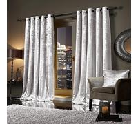 viceroy bedding Pair of Heavy Crushed Velvet Curtains EYELET RING TOP Fully Lined Curtains Snow White 46" Width x 54" Depth