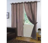 viceroy bedding Pair of Plain Voile EYELET/RING TOP Curtain Panels + Free Tiebacks Included (59" x 72", Chocolate Brown)