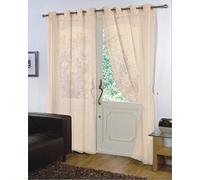 viceroy bedding Pair of Plain Voile EYELET/RING TOP Curtain Panels + Free Tiebacks Included (59" x 72", Cream)