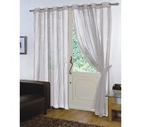 viceroy bedding Pair of Plain Voile EYELET/RING TOP Curtain Panels + Free Tiebacks Included (59" x 72", Silver Grey)