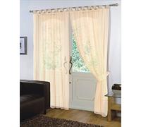 viceroy bedding Pair of Plain Voile TAB TOP Curtain Panels + Free Tiebacks Included (59" x 72", Cream)