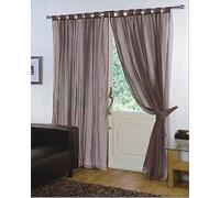 viceroy bedding Pair of Plain Voile TAB TOP Curtain Panels + Free Tiebacks Included (59" x 90", Chocolate Brown)