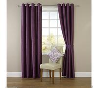 viceroy bedding Pair of PLUM PURPLE 90" Width x 108" Drop, Luxury FAUX SILK Eyelet Curtains INCLUDING PAIR OF MATCHING TIE BACKS