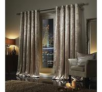 viceroy bedding Pair of Plush Crushed Velour Faux Velvet EYELET/RING TOP Curtains 46" width x 54" depth (116cm x 137cm), Taupe