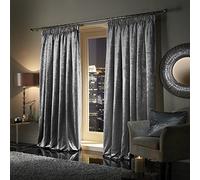 viceroy bedding Pair of Plush Crushed Velour Faux Velvet PENCIL PLEAT/TAPE TOP Curtains 90" width x 90" depth (229cm x 229cm), Silver