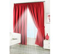viceroy bedding Pair of RED 46" Width x 72" Drop, Supersoft Thermal BLACKOUT Pencil Pleat Tape Top Curtains INCLUDING PAIR OF MATCHING TIE BACKS, 'Winter Warm but Summer Cool