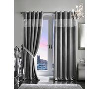 viceroy bedding PAIR OF VELVET STYLE DIAMANTE THERMAL BLACKOUT Eyelet Ring Top Curtains Including Pair of Matching TIE BACKS (46'' x 54'', Silver/Grey)