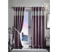 viceroy bedding PAIR OF VELVET STYLE DIAMANTE THERMAL BLACKOUT Eyelet Ring Top Curtains Including Pair of Matching TIE BACKS (66'' x 108'', Purple/Aubergine)