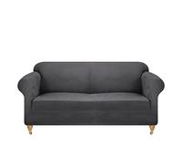 viceroy bedding VELVET STRETCH Thick Sofa Covers 1/2/3/4 Seater Sofa Furniture Protector EASY FIT ELASTIC Jacquard Fabric Couch Settee Slipcover BONUS SIDE STORAGE POCKET (Charcoal, 4 Seater)