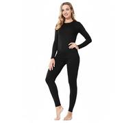 ViCherub Thermal Underwear Set for Women Long Johns Base Layer Fleece Lined Soft Top Bottom, Black, S