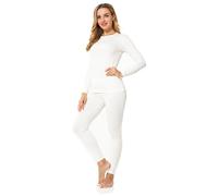 ViCherub Thermal Underwear Set for Women Long Johns Base Layer Fleece Lined Soft Top Bottom, Cream White, XL