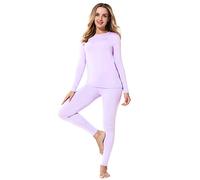 ViCherub Thermal Underwear Set for Women Long Johns Base Layer Fleece Lined Soft Top Bottom, Lavender, Large