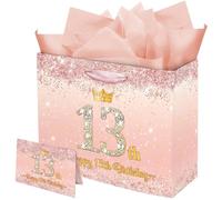 Vichona Rose Gold Happy 13th Birthday Gifts Bag for 13 Year Old Girls, 13th Birthday Decorations for Girls, 13 Year Old Girl Gifts Bag Card for Daughter Granddaughter Friends