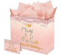 Vichona Rose Gold Happy 21st Birthday Gifts Bag for her, 21st Birthday Decorations for Her, 21 Years Old Gift Bag Card for Girls Women Daughter Granddaughter Friends