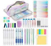 VICHOS Aesthetic Stationery Supplies with Cute Pencil Case,12 Pastel Highlighters, 6 Mechanical Pencils, 5 Gel Pens, 4 Erasable Pens, Stationery Set for Students School Supplies & Office (Purple)