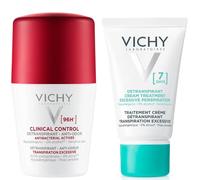 Vichy Deodorant Bundle - 96HR Clinical Control Anti-Perspirant Roll-On for Intense Protection - 7 Day Cream Sweat Treatment - 50ml + 30ml Set