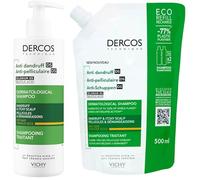 Vichy Dercos Anti-Dandruff Shampoo Duo Pack - For Dry, Itchy Scalp - Anti-Itch & Flake Reducing Formula - 390ml Bottle + 390ml Eco Refill