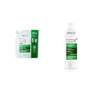 Vichy Dercos Anti-Dandruff Shampoo for Dry, Flaky Itchy Hair, Value Format with x1 Resealable 390ml Refill Pouch and 200ml Refillable Bottle