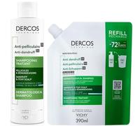 Vichy Dercos Duo Pack - Anti-Dandruff Shampoo for Normal to Oily Hair - Purifies Scalp & Soothes Itching - 200ml Bottle + 390ml Eco Refill Pouch