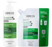 Vichy Dercos Duo Pack - Anti-Dandruff Shampoo for Normal to Oily Hair - Purifies Scalp & Soothes Itching - 390ml Bottle + 390ml Eco Refill Pouch