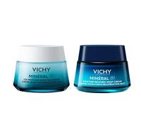 Vichy Minéral 89 Moisturiser Duo - 72H Hydration with Hyaluronic Acid & Squalane - Night Recovery Cream with Melatonin - 2 x 50ml Bundle