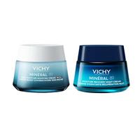 Vichy Moisturiser Bundle - 100H Rich Cream for Dry to Very Dry Skin with Hyaluronic Acid - Night Recovery Cream with Melatonin - 2 x 50ml Set