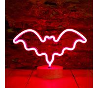 Vicila LED Neon Bat Lights Halloween Decorations, Bat Shape Neon Signs Night Lights Battery Operated Desk Table Lamp Gothic Decor for Bedroom, Bar, Wall-Bat with Holder Base(Red)