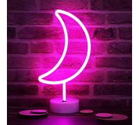 Vicila LED Neon Moon Lights, Crescent Moon Shape Neon Signs, Battery Operated Table Lamp for Bedroom, Bar, Wall Decor - Pink